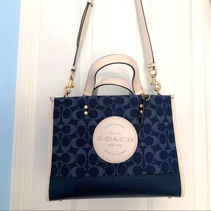 Coach denim jacquard Dempsey carryall tote